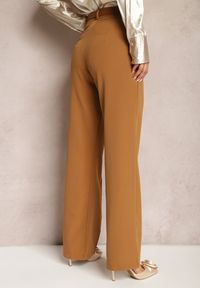 Renee - Brązowe Eleganckie Spodnie Palazzo High Waist z Szerokimi Nogawkami Xyrisa. Stan: podwyższony. Kolor: brązowy. Materiał: koronka. Styl: elegancki #2