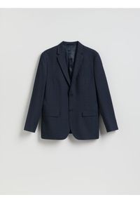 Reserved - Marynarka slim fit w micro kratę - granatowy. Kolor: niebieski. Materiał: elastan, wiskoza, tkanina #1
