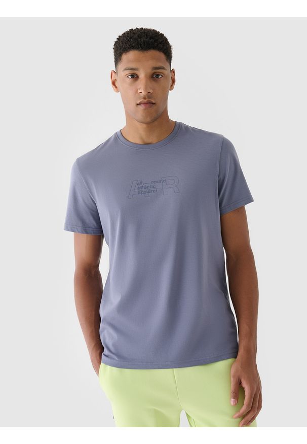 4f - 4F T-shirt regular z nadrukiem męski - niebieski M. Okazja: na co dzień. Kolor: niebieski. Materiał: bawełna, jersey, dzianina. Długość rękawa: krótki rękaw. Długość: krótkie. Wzór: nadruk. Styl: sportowy, klasyczny, casual