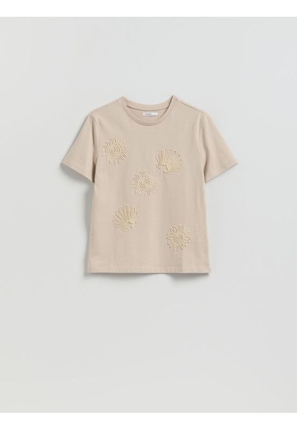 Reserved - T-shirt z aplikacją - kremowy. Kolor: kremowy. Materiał: bawełna. Wzór: aplikacja