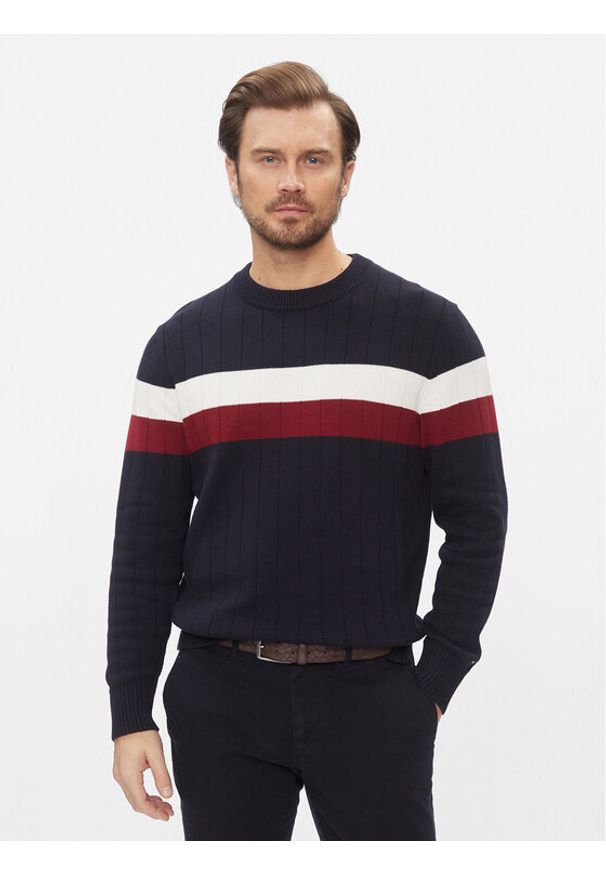 TOMMY HILFIGER - Tommy Hilfiger Sweter MW0MW33094 Granatowy Regular Fit. Kolor: niebieski. Materiał: bawełna