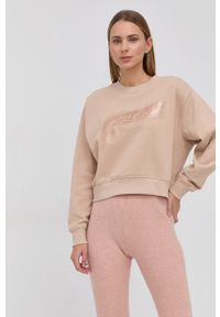 Guess Bluza bawełniana damska kolor beżowy z nadrukiem. Kolor: beżowy. Materiał: bawełna. Wzór: nadruk #2