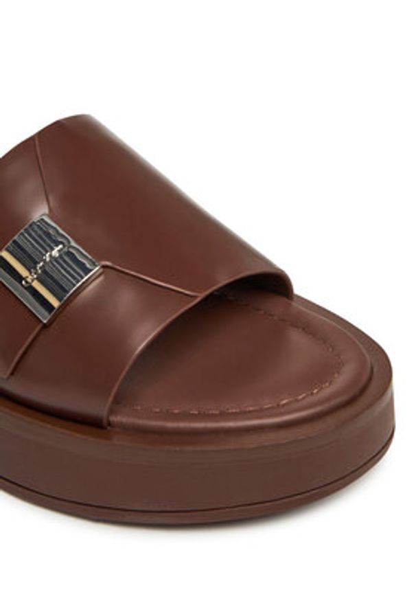 Calvin Klein Klapki Flatform Slide W/Ck Hw - Lth HW0HW02368 Brązowy. Kolor: brązowy. Materiał: skóra