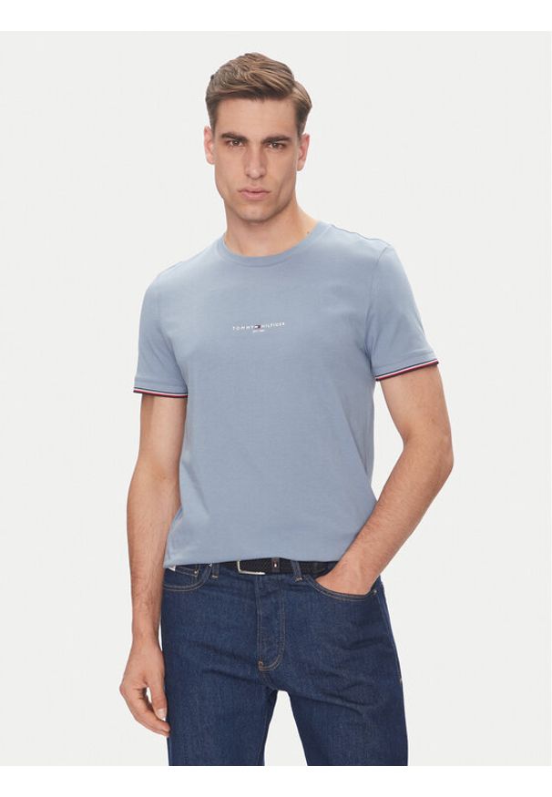 TOMMY HILFIGER - Tommy Hilfiger T-Shirt Logo MW0MW32584 Błękitny Regular Fit. Kolor: niebieski. Materiał: bawełna