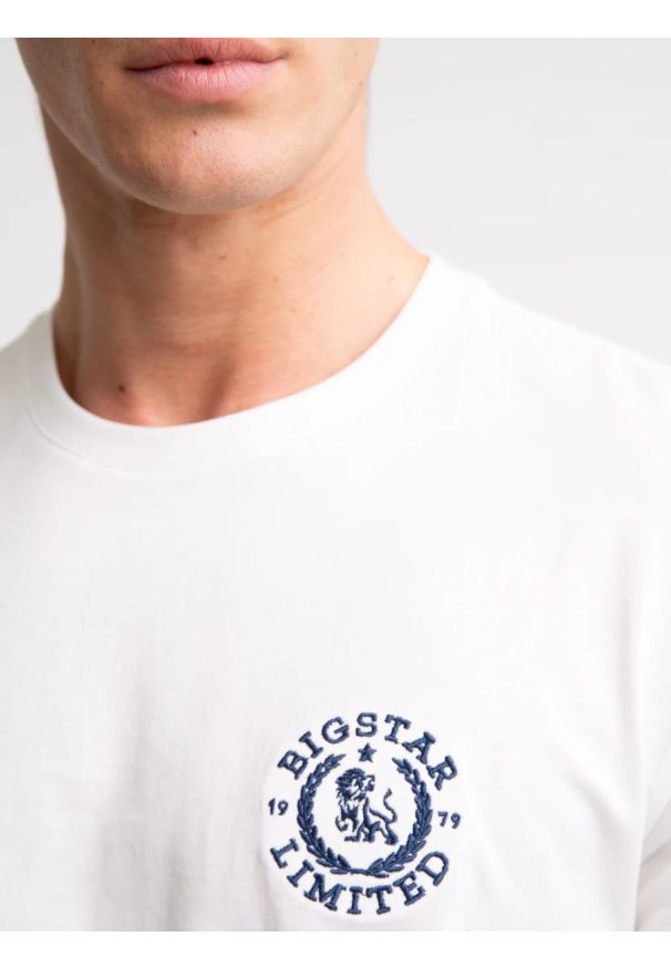 Big-Star - Koszulka męska bawełniana z haftem na piersi biała Reager 100. Okazja: na co dzień. Kolor: biały. Materiał: bawełna. Wzór: haft. Styl: casual, vintage