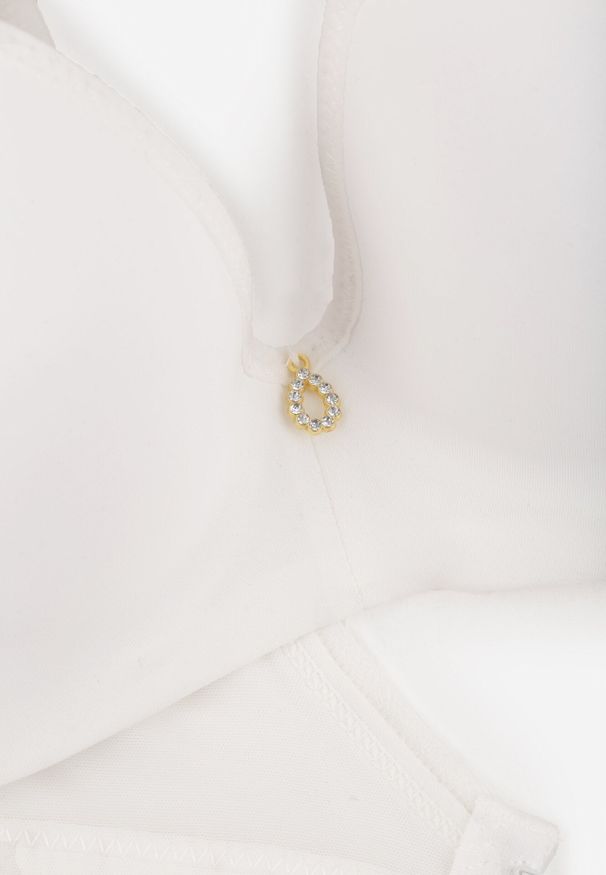 Born2be - Jasnobeżowy Gładki Biustonosz Push Up z Aplikacją z Cyrkoniami Murita. Kolor: beżowy. Materiał: materiał. Rodzaj stanika: push-up. Wzór: gładki, aplikacja