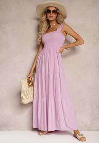 Renee - Fioletowa Sukienka z Wiskozą i Bawełną na Ramiączkach o Rozkloszowanym Kroju z Falbanami Nestaelle. Okazja: na co dzień. Kolor: fioletowy. Materiał: wiskoza, bawełna. Długość rękawa: na ramiączkach. Sezon: lato. Typ sukienki: rozkloszowane, proste. Styl: casual, elegancki #5