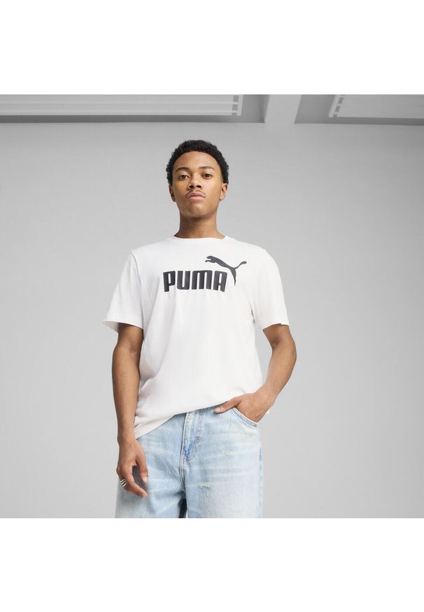 Puma - Męska koszulka Essentials z logo No. 1 PUMA. Kolor: biały. Materiał: guma. Wzór: nadruk. Sport: bieganie