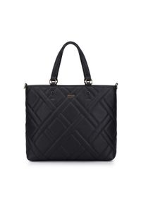 Wittchen - Torebka shopperka z geometrycznie pikowanym frontem. Kolor: czarny. Wzór: geometria. Dodatki: z haftem. Materiał: skórzane. Styl: casual, elegancki #1