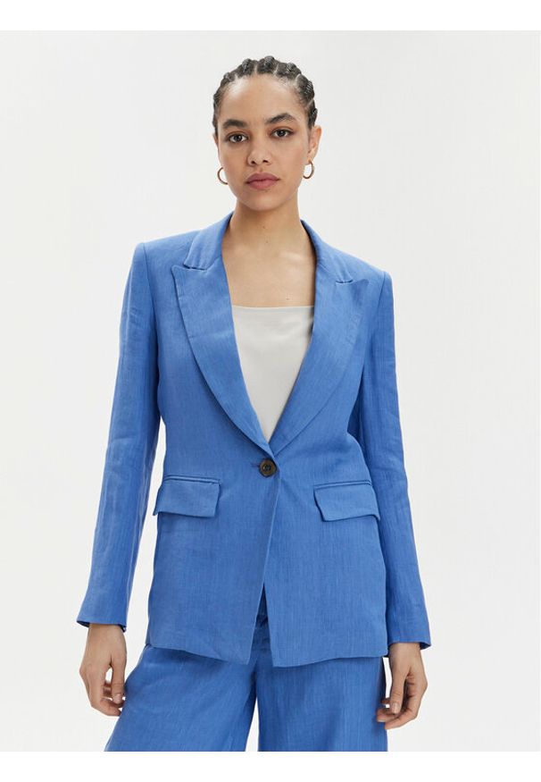 Marella Marynarka Afro 2413041094 Niebieski Regular Fit. Kolor: niebieski. Materiał: len