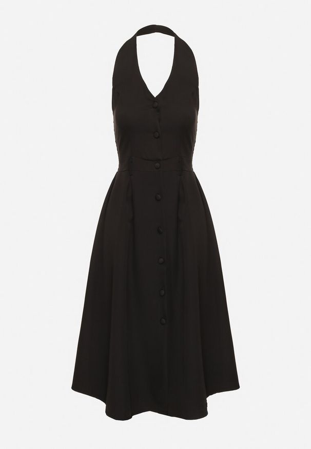 Born2be - Czarna Sukienka na Szyję z Ozdobnymi Guzikami Folorea. Kolor: czarny