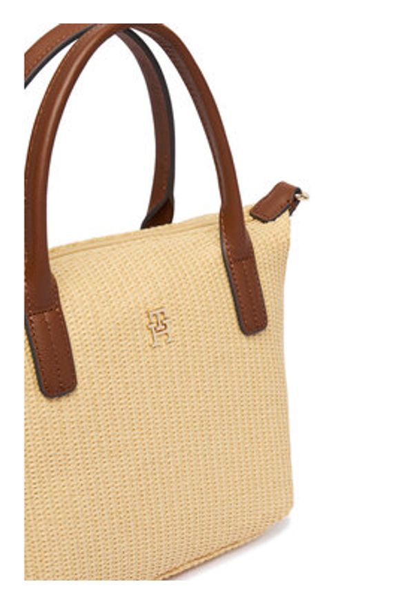 TOMMY HILFIGER - Tommy Hilfiger Torebka Popette Mini Tote Raffia AW0AW18523 Beżowy. Kolor: beżowy
