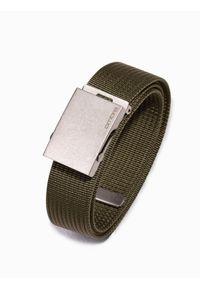 Ombre Clothing - Pasek męski parciany z klamrą w kolorze postarzonego srebra – khaki. Kolor: brązowy. Materiał: syntetyk, jeans, materiał. Styl: casual