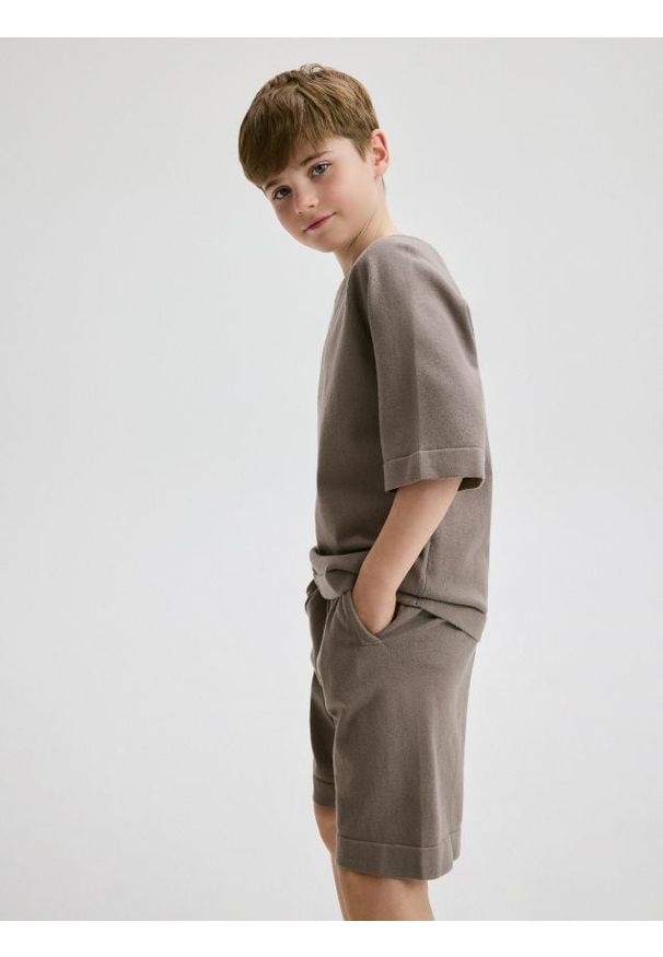 Reserved - Komplet oversize - beżowy. Kolor: beżowy. Materiał: bawełna, dzianina