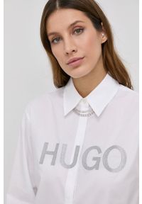 Hugo Koszula bawełniana damska kolor biały relaxed z kołnierzykiem klasycznym. Typ kołnierza: kołnierzyk klasyczny. Kolor: biały. Materiał: bawełna. Styl: klasyczny
