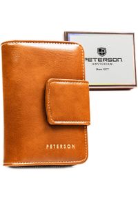 Portfel damski Peterson PTN 009-HF j. brązowy. Kolor: brązowy. Materiał: skóra ekologiczna. Wzór: aplikacja
