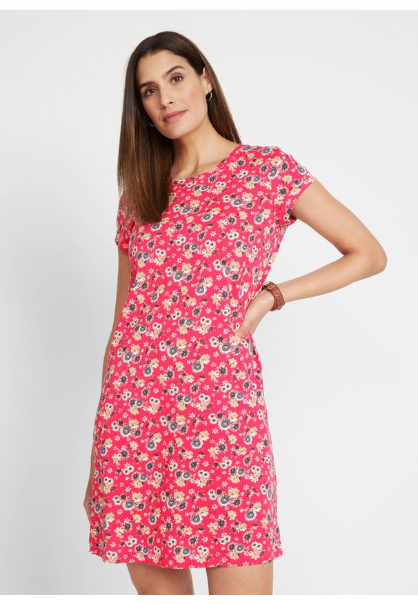 bonprix - Sukienka shirtowa z rozcięciami po bokach (2 szt.). Kolor: różowy. Długość rękawa: krótki rękaw