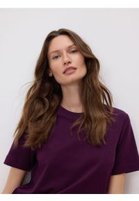 Reserved - T-shirt z bawełny merceryzowanej - fioletowy. Kolor: fioletowy. Materiał: bawełna