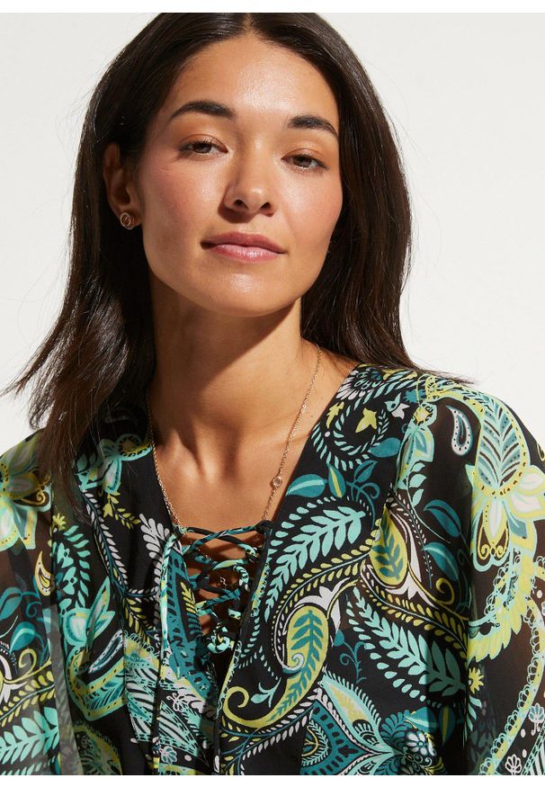 bonprix - Tunika plażowa ze zwiewnego szyfonu. Okazja: na plażę. Kolor: czarny. Materiał: szyfon