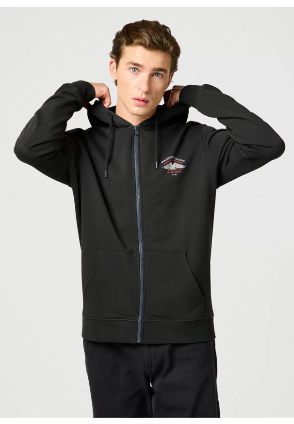 Wrangler - WRANGLER MĘSKA BLUZA WRANGLER GRAPHIC ZIP HOODIE FADED BLACK 112362888