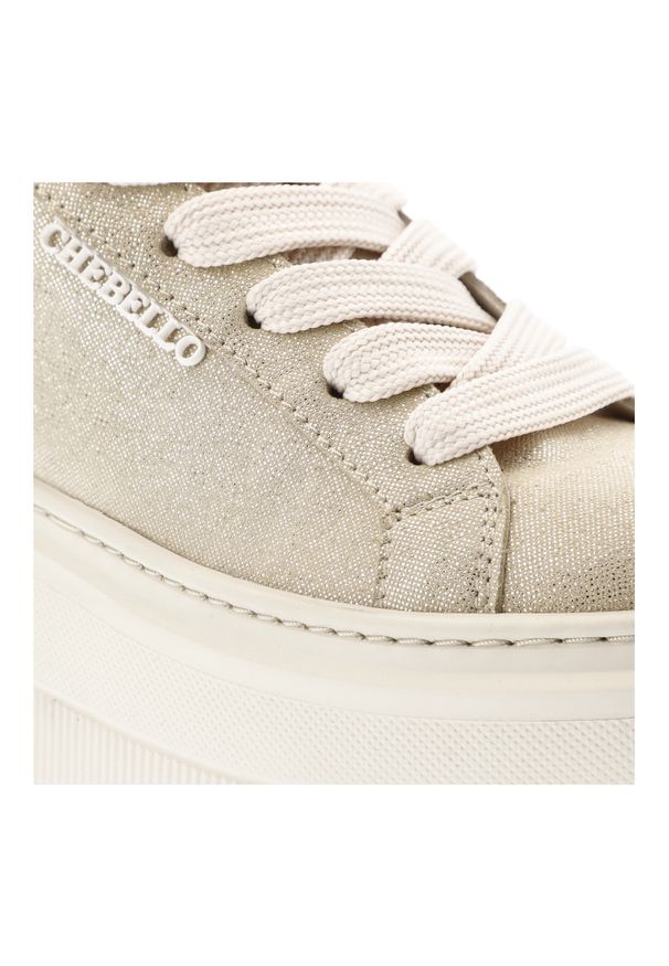CheBello - Złote Sneakersy Chebello Modne Obuwie Damskie Na Platformie. Zapięcie: sznurówki. Kolor: złoty. Materiał: materiał. Obcas: na platformie. Styl: sportowy, elegancki, klasyczny