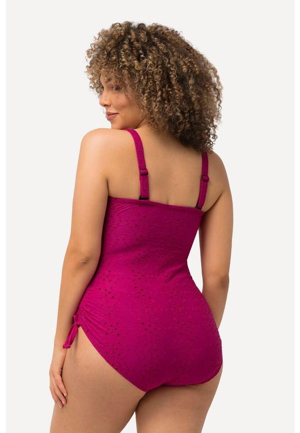 ULLA POPKEN - Damski Kostium kąpielowy struktura miękkie miseczki odpinane ramiączka. Kolekcja: plus size. Kolor: fioletowy. Materiał: materiał, elastan, poliamid