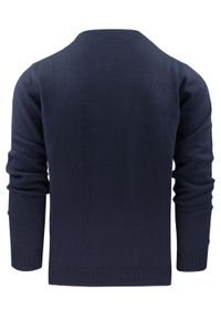 Bawełniany Sweter Męski - Pako Jeans - Warkoczowy Splot - Granat. Kolor: niebieski. Materiał: bawełna. Wzór: ze splotem. Styl: klasyczny, elegancki #3