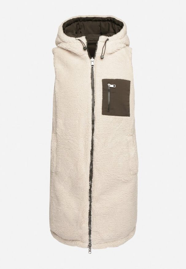 Born2be - Ciemnozielona Pikowana Kamizelka Dwustronna z Futerkiem Typu Baranek i Kapturem Lertiala. Okazja: na co dzień. Kolor: zielony. Materiał: futro. Wzór: aplikacja. Styl: elegancki, casual, klasyczny