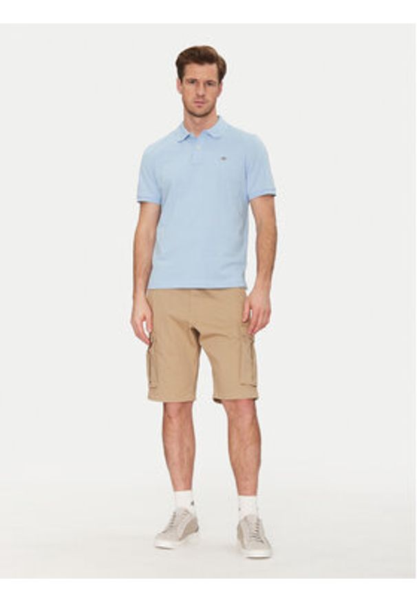 GANT - Gant Polo Shield Piqué 2210 Błękitny Regular Fit. Typ kołnierza: polo. Kolor: niebieski. Materiał: bawełna