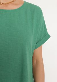 Born2be - Zielona Tunika Sukienka z Krótkim Rękawem i Asymetrycznym Dołem Fianda. Kolor: zielony. Materiał: tkanina. Długość rękawa: krótki rękaw. Długość: krótkie. Sezon: lato #6