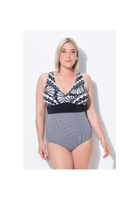 ULLA POPKEN - Damski Strój kąpielowy ozdobny pasek miękkie miseczki z recyklingu. Kolekcja: plus size. Kolor: czarny. Materiał: poliester, elastan, poliamid, materiał