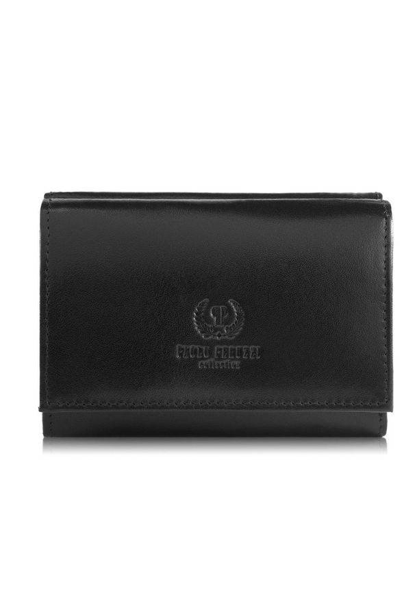 PAOLO PERUZZI - Portfel damski skórzany czarny klasyczny mały Paolo Peruzzi T-32-BL. Kolor: czarny. Materiał: skóra