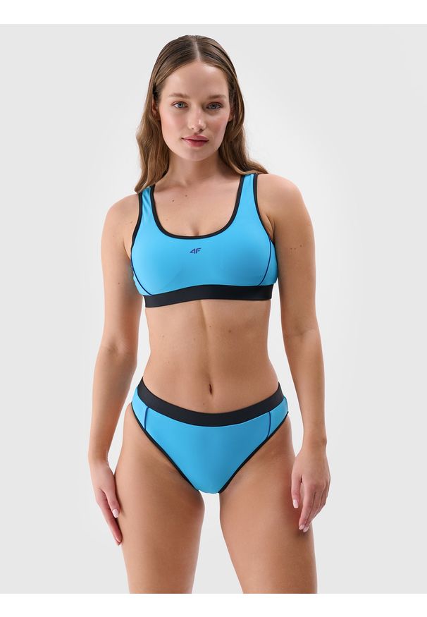4f - 4F Dół od bikini damski - niebieski XS. Kolor: niebieski. Materiał: materiał, włókno, elastan, syntetyk. Wzór: jednolity