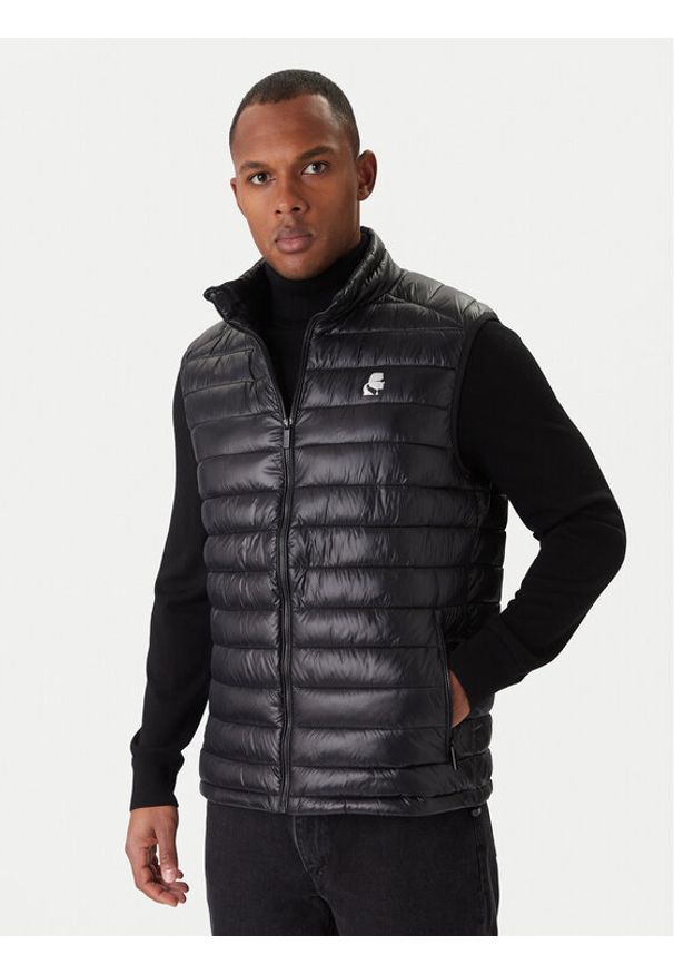 Karl Lagerfeld - KARL LAGERFELD Bezrękawnik Vest 505401 554590 Czarny Regular Fit. Typ kołnierza: dekolt w karo. Kolor: czarny. Materiał: syntetyk. Długość rękawa: bez rękawów