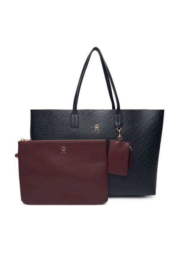 TOMMY HILFIGER - Tommy Hilfiger Torebka Th Icon Tote Mono AW0AW18174 Granatowy. Kolor: niebieski. Materiał: skórzane