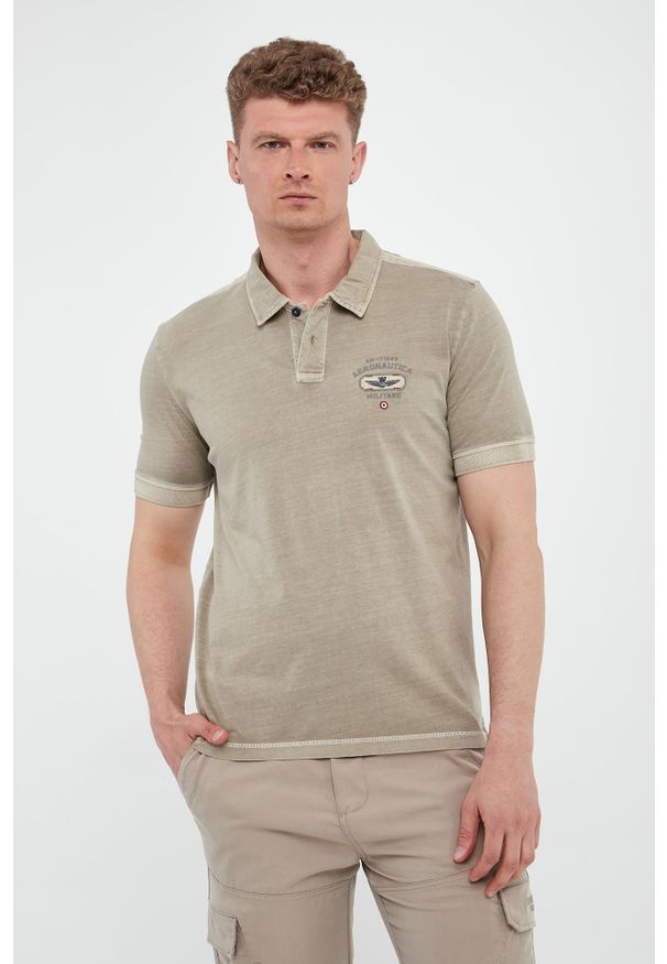 Aeronautica Militare - Polo męskie z naszywką AERONAUTICA MILITARE. Typ kołnierza: polo. Wzór: aplikacja