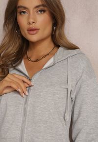 Renee - Szara Bluza Zasuwana z Kapturem Bikatu. Typ kołnierza: kaptur. Kolor: szary. Materiał: polar, tkanina, wiskoza. Długość: krótkie. Styl: sportowy #6