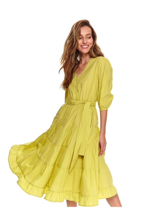 TOP SECRET - Sukienka midi z paskiem. Kolor: żółty. Sezon: lato. Długość: midi