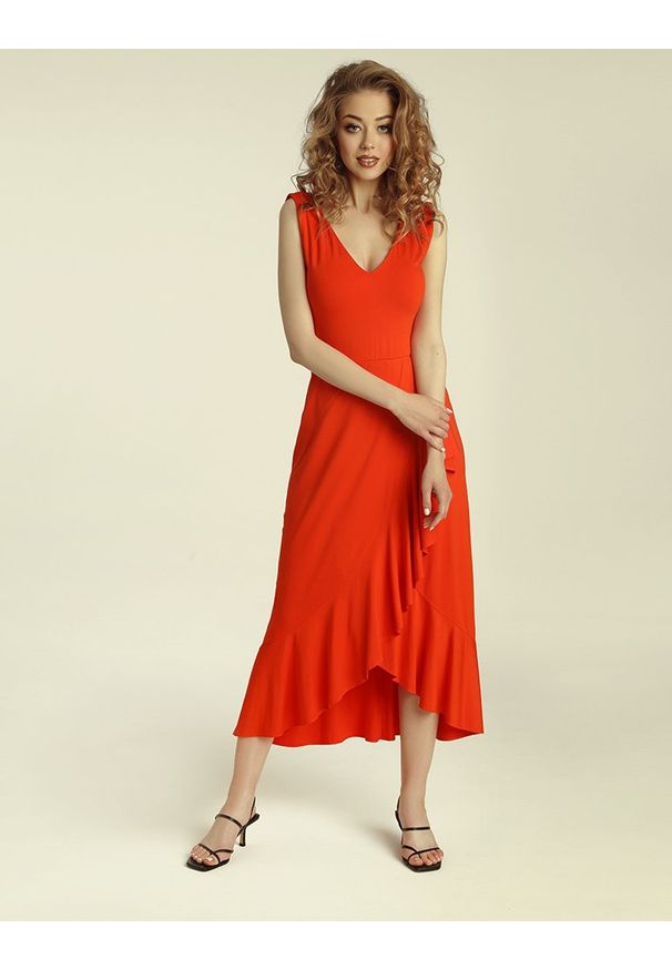 Madnezz - Sukienka Flamenco - chilli. Materiał: wiskoza, elastan. Typ sukienki: dopasowane, kopertowe