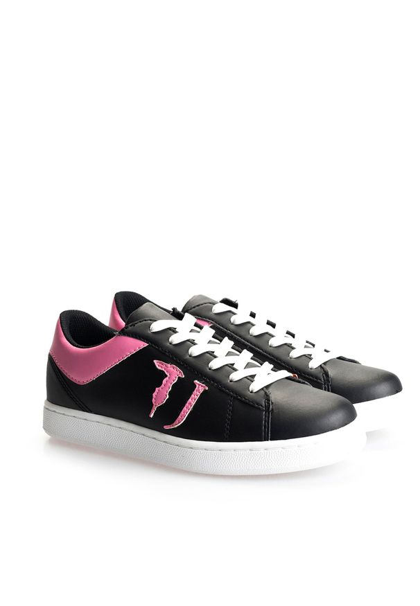 Trussardi Jeans Sneakersy | 79A00387 | Kobieta | Czarny, Różowy. Nosek buta: okrągły. Kolor: różowy, wielokolorowy, czarny. Materiał: skóra ekologiczna. Wzór: aplikacja