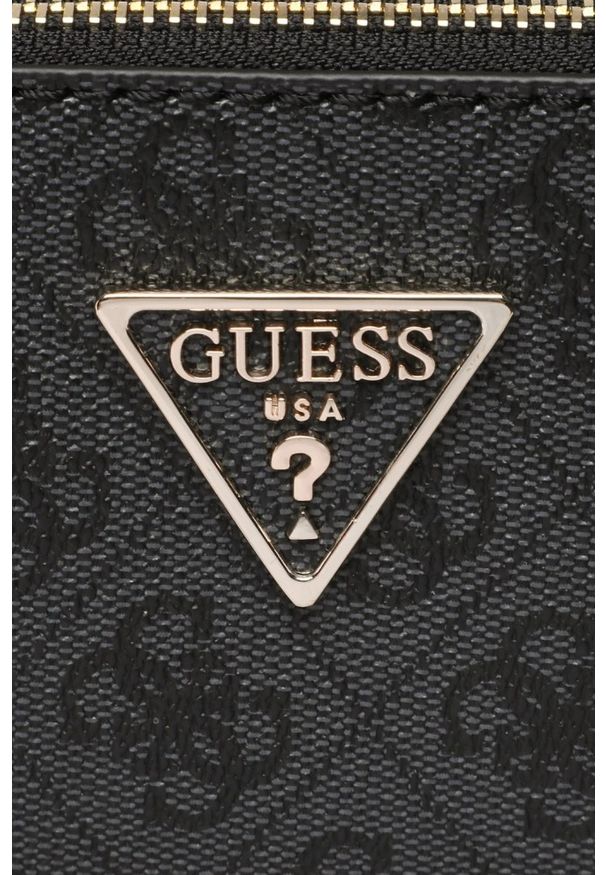 Guess - GUESS Czarna damska saszetka Noelle. Kolor: czarny. Materiał: skórzane