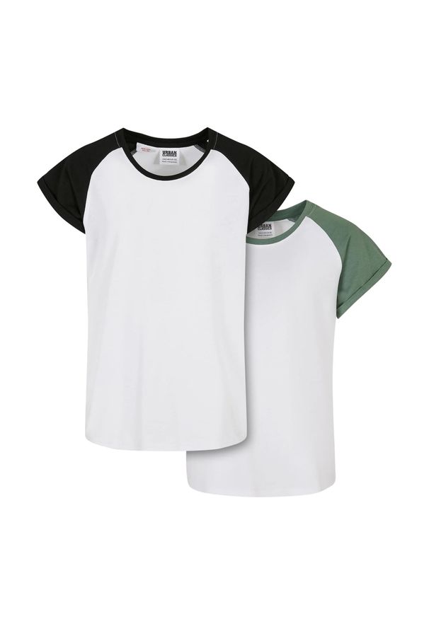 Urban Classics - T-shirt Dla Dziewczynki Kontrastowa Raglanowa 2pak. Kolor: biały, wielokolorowy, brązowy, zielony. Długość rękawa: raglanowy rękaw. Sport: turystyka piesza
