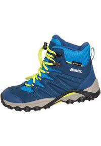 MEINDL - Buty trekkingowe dziecięce Meindl Arigo Junior Mid Gore-Tex. Kolor: żółty, niebieski, wielokolorowy. Technologia: Gore-Tex