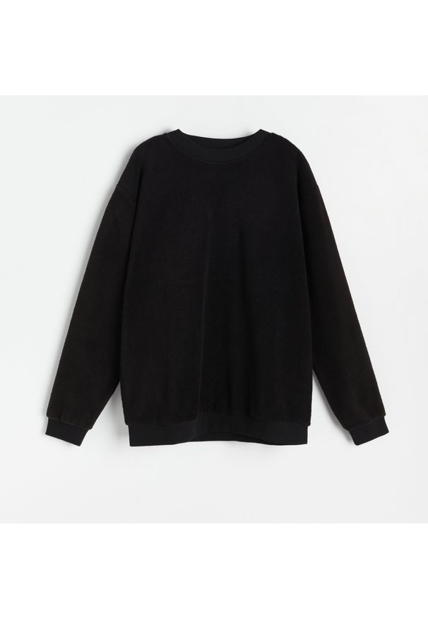 Reserved - Gładka bluza Basic - Czarny. Kolor: czarny. Wzór: gładki