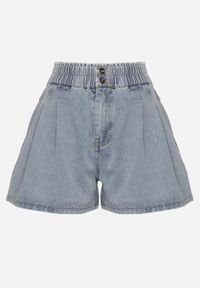 Born2be - Niebieskie Szorty Jeansowe z Szeroką Nogawka i Wysokim Stanem Rinestra. Okazja: na co dzień. Stan: podwyższony. Kolor: niebieski. Materiał: jeans. Styl: casual, elegancki