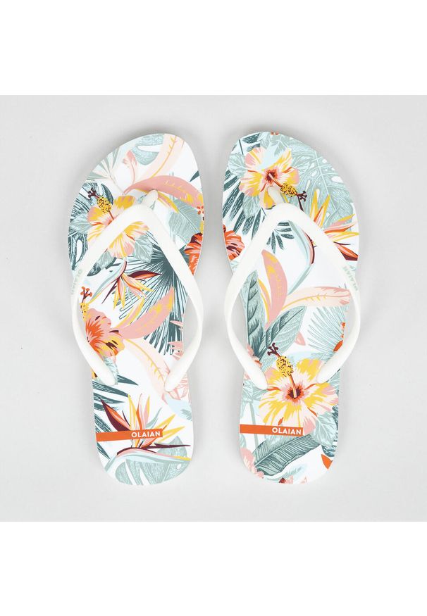 OLAIAN - Japonki damskie Olaian 120 Tropical. Okazja: na plażę. Kolor: biały. Styl: sportowy