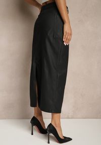 Renee - Czarna Ołówkowa Spódnica Midi High Waist z Ekoskóry Adaulfo. Stan: podwyższony. Kolor: czarny. Sezon: zima