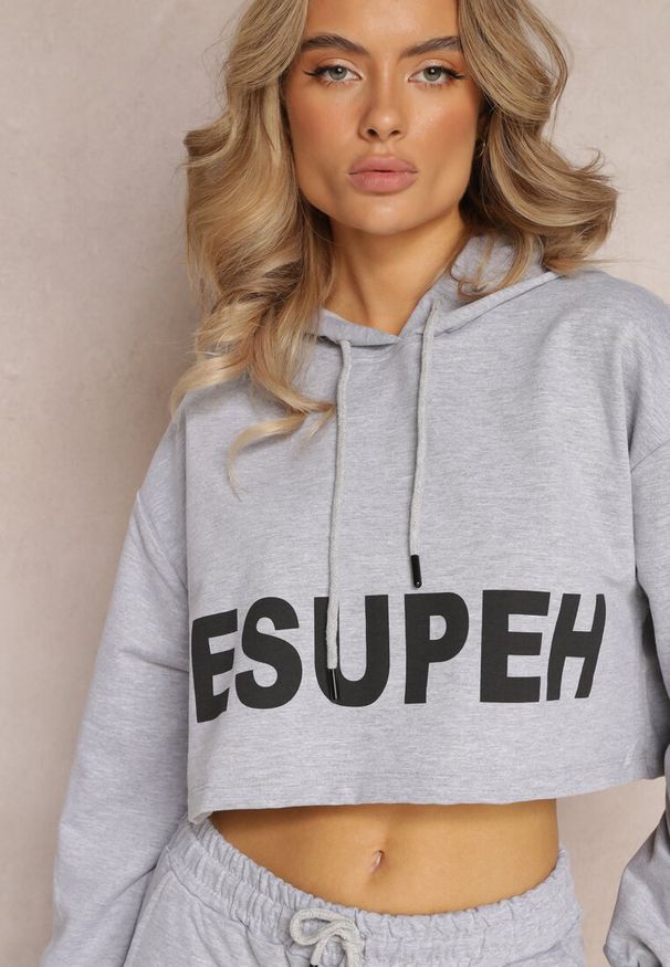 Renee - Szary 3-częściowy Komplet z Topem Bluzą i Spodniami Dresowymi Klomenna. Kolor: szary. Materiał: dresówka