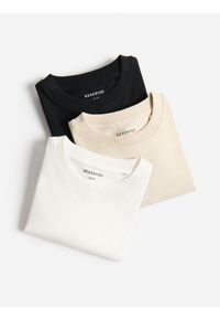 Reserved - Bawełniany t-shirt 3 pack - beżowy. Kolor: beżowy. Materiał: bawełna #1