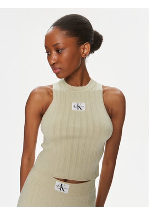 Calvin Klein Jeans Top Label J20J223151 Zielony Slim Fit. Kolor: zielony. Materiał: lyocell